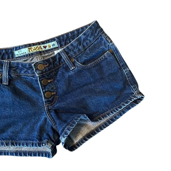 Vintage MUDD Medium Wash Y2K Button Fly Low Rise Denim Juniors Shorts 11 - Picture 3 of 10